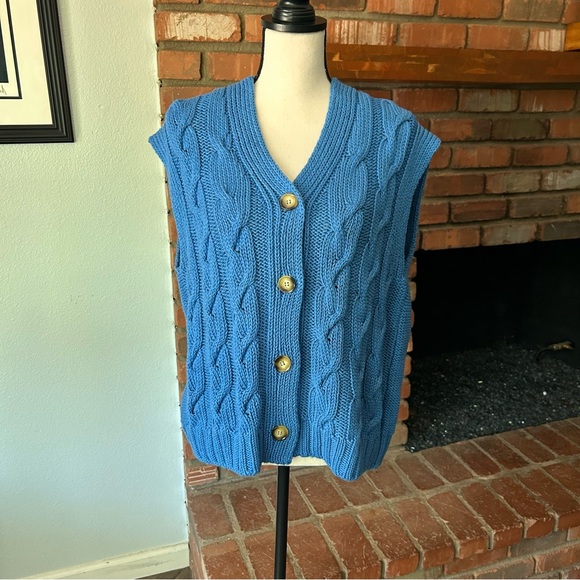 Anthropologie Pilcro Chunky Cable Knit Sweater Vest in Blue Sz M - Picture 5 of 11